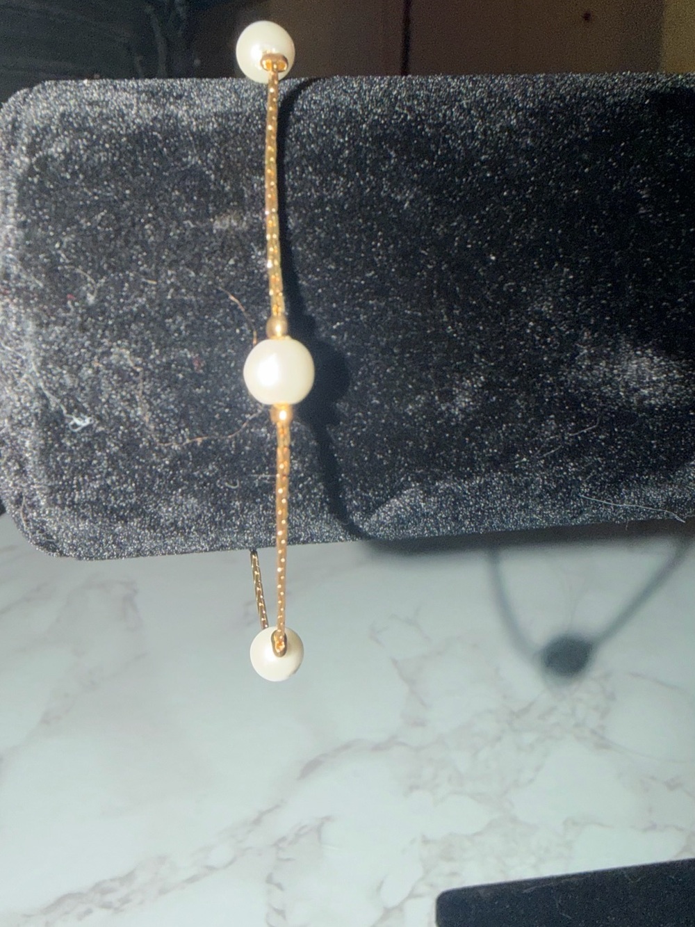 Gold Pearl Drop Threader Bracelet- Elegant White Pearls